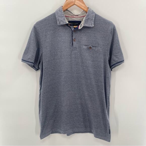 Ted Baker London 100% Cotton Polo Heathered Blue Pull Over Style Size Large - Picture 1 of 7